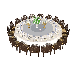 中式宴会餐桌椅组合免费su模型下载、中式宴会餐桌椅...