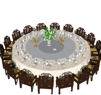 中式宴会餐桌椅组合免费su模型下载、中式宴会餐桌椅组合草图大师模型下载