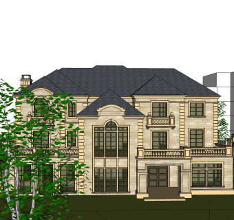 法式独栋别墅草图大师模型下载，sketchup别墅外观su模型分享
