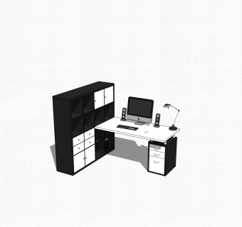 现代简约班台桌su模型，班台桌sketchup模型下载