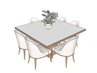 <em>简欧</em>餐桌椅草图大师模型下载，餐桌椅sketchup模型