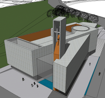 现代教堂sketchup模型，教堂草图大师模型下载
