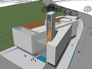 现代教堂sketchup模型，教堂草图大师模型下载
