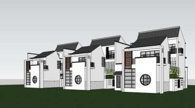 新中式独栋别墅草图大师模型，sketchup别墅su模型下载