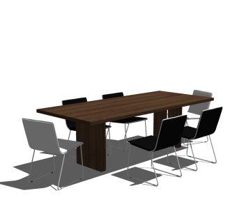 现代方形餐桌椅su模型，长餐桌办公室会议桌草图大师模型下载
