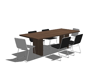 现代方形餐桌椅su模型，长餐桌办公室会议桌草图大师模型下载