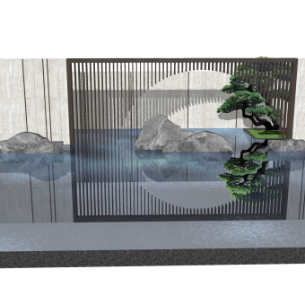 新中式景墙sketchup模型下载