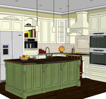 现代厨房柜免费su模型，厨房柜skb文件下载