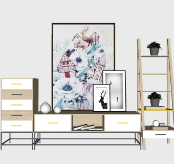 北欧电视柜sketchup模型，电视柜草图大师模型下载