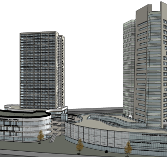 现代办公楼草图大师模型，办公楼sketchup模型