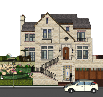 欧式连排别墅su模型方案下载，sketchup别墅草图大师模型