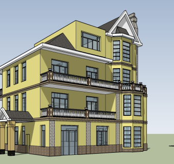 欧式独栋别墅草图大师模型，sketchup别墅su模型下载