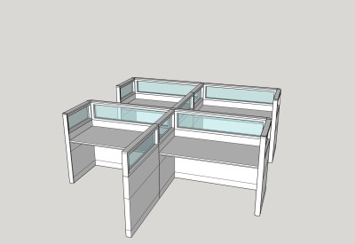 出字型办公室屏风SU模型，办公桌草图大师模型下载