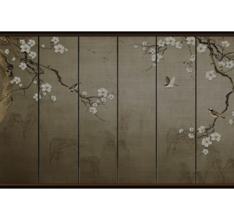 新中式背景墙su模型，背景墙草图大师模型下载