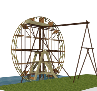 中式水车小品草图大师模型，水车小品sketchup模型免费下载