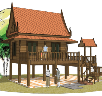 东南亚独栋别墅su模型下载，别墅草图大师模型分享