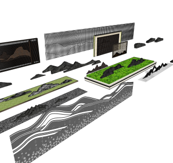 中式小品景墙sketchup模型下载