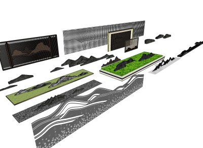 中式小品景墙sketchup模型下载