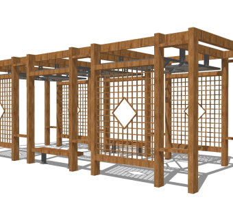 新中式实木廊架草图大师模型，实木廊架sketchup模型下载