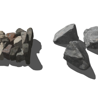 假山石头su模型、大理石鹅卵石花岗岩草图大师模型