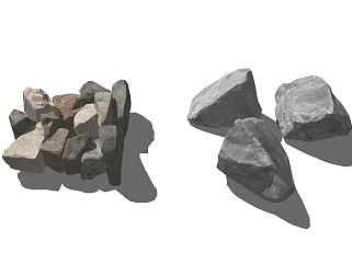 假山石头su模型、大理石鹅卵石花岗岩草图大师模型