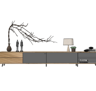 现代简约电视柜摆件组合草图大师模型，电视柜sketchup模型