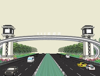 现代高速公路入口su模型下载、高速公路入口草图大师模型下载