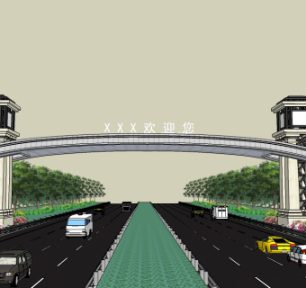 现代高速公路入口su模型下载、高速公路入口草图大师模型下载