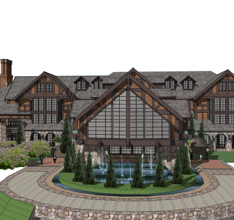 欧式酒店草图大师模型，酒店sketchup模型免费下载