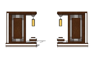 中式景观墙草图大师模型，景墙sketchup模型下载