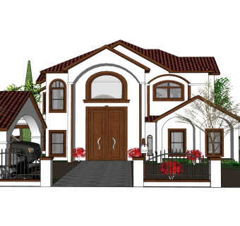 欧式独栋别墅su模型下载，别墅sketchup模型分享