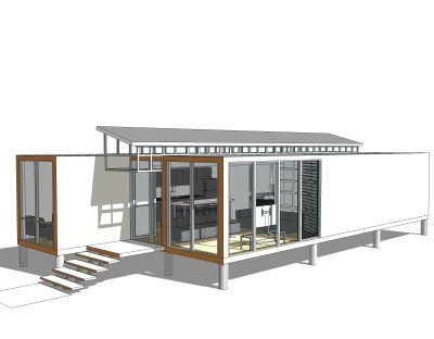 现代集装箱改造房su模型，改造房草图大师模型下载