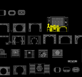 中式镂空月亮门CAD立面图库，cad图库下载