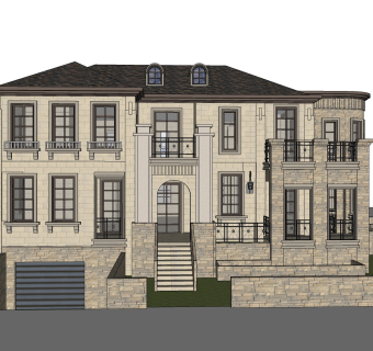 现代独栋别墅草图大师模型下载，独栋别墅sketchup模型