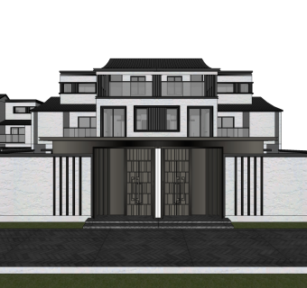 新中式别墅造型组团sketchup模型下载
