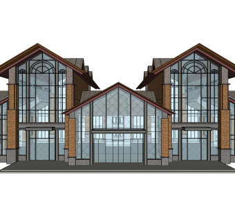 中式售楼处skb模型分享，售楼中心SU模型下载
