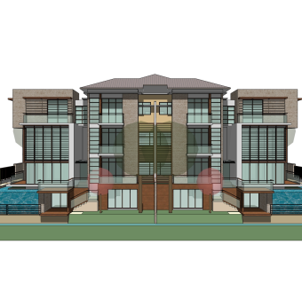 现代联排别墅su模型，别墅草图大师模型下载