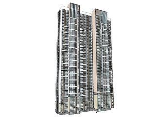 现代高层住宅楼sketchup模型，住宅楼草图大师模型下载
