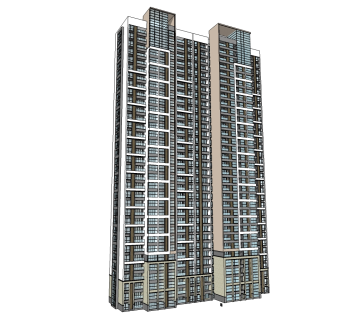 现代高层住宅楼sketchup模型，住宅楼草图大师模型下载