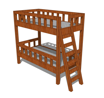 现代高低床铺草图大师模型，儿童床SU模型下载