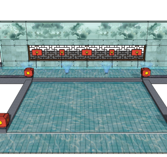 现代景观墙SU模型下载，景观墙skb模型分享