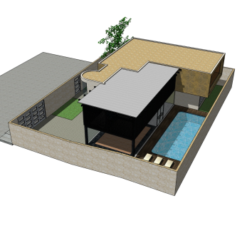 现代欧式独栋泳池别墅草图大师模型，别墅SU模型下载
