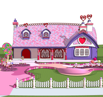 现代清新女生独栋别墅草图大师模型下载，独栋别墅sketchup模型