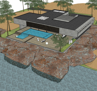 现代滨水别墅skb文件，别墅su模型下载