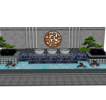 现代景观墙SU模型下载，景观墙skb模型分享