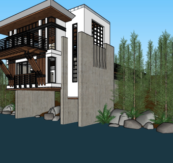 现代山地别墅su模型免费下载，sketchup别墅草图大师模型
