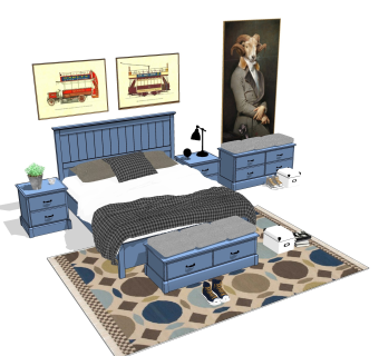 现代卧室草图大师模型，卧室su模型下载