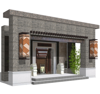 中式大门入口草图大师模型，大门入口sketchup模型免费下载