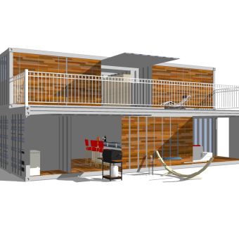 工业风集装箱住宅草图大师模型，集装箱住宅sketchup模型免费下载