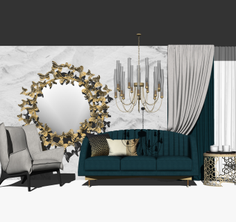 现代轻奢布艺沙发组合su模型，沙发组合skp模型下载